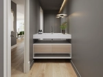 Plan vasque Design, fabrication sur mesure, Largeur 60 à 200 cm x Profondeur 40 à 60 cm, résine minérale ACRYSTONE® SOLID-SURFACE Finition lisse blanc mate, Livraison Offerte et Rapide.
